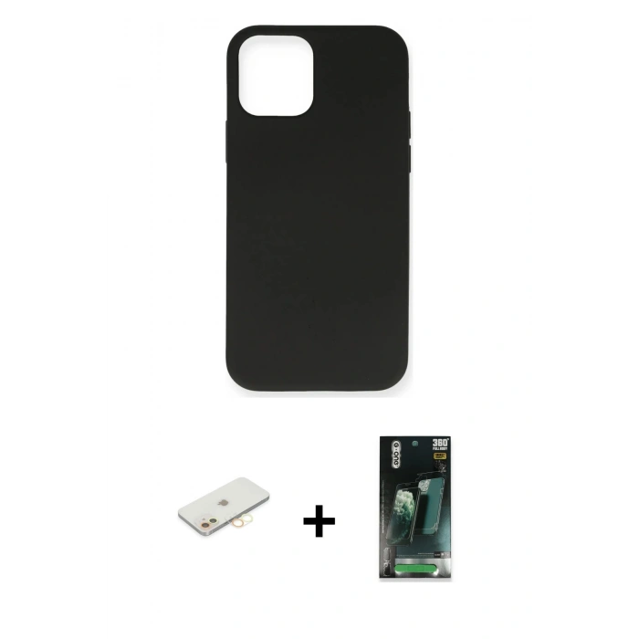 MARSİLYAN™- iPhone 12 Mini Kılıf Ahenk Serisi - Şeffaf 360 Full Body Arka Koruyucu + Renkli Kamera Lens Koruma Cam - SI