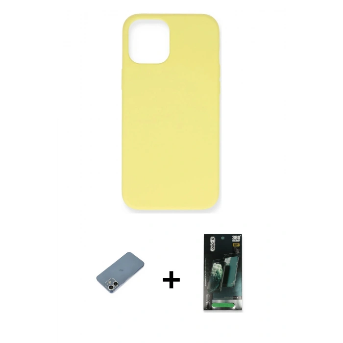 MARSİLYAN™- iPhone 12 Mini Kılıf Ahenk Serisi - Şeffaf 360 Full Body Arka Koruyucu + Shine Kamera Lens Koruma Cam - GS
