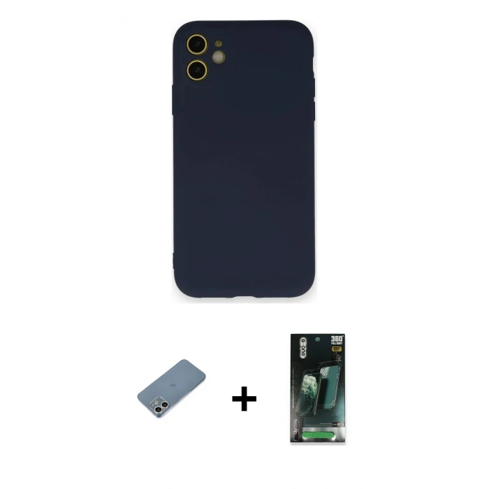 MARSİLYAN™- iPhone 12 Mini Kılıf Ahenk Serisi - Şeffaf 360 Full Body Arka Koruyucu + Shine Kamera Lens Koruma Cam - GS