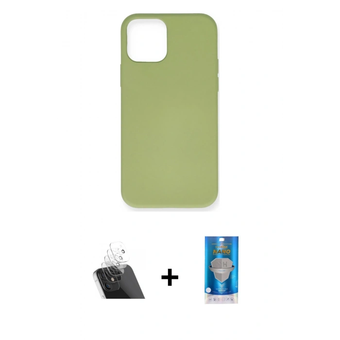 MARSİLYAN™- iPhone 12 Mini Kılıf Ahenk Serisi - Şeffaf Royal Nano Ekran Koruyucu + Kamera Lens Koruma Cam - SF