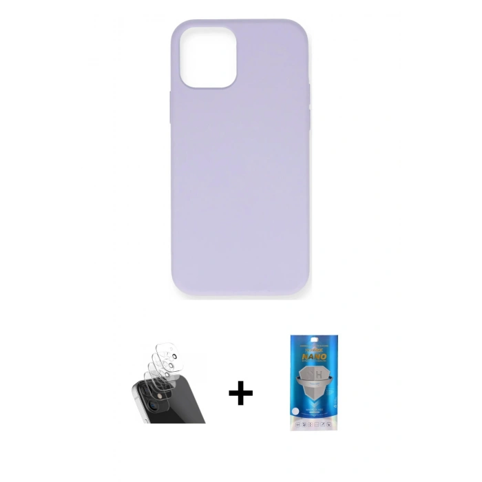 MARSİLYAN™- iPhone 12 Mini Kılıf Ahenk Serisi - Şeffaf Royal Nano Ekran Koruyucu + Kamera Lens Koruma Cam - SF