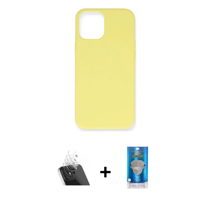 MARSİLYAN™- iPhone 12 Mini Kılıf Ahenk Serisi - Şeffaf Royal Nano Ekran Koruyucu + Kamera Lens Koruma Cam - SF