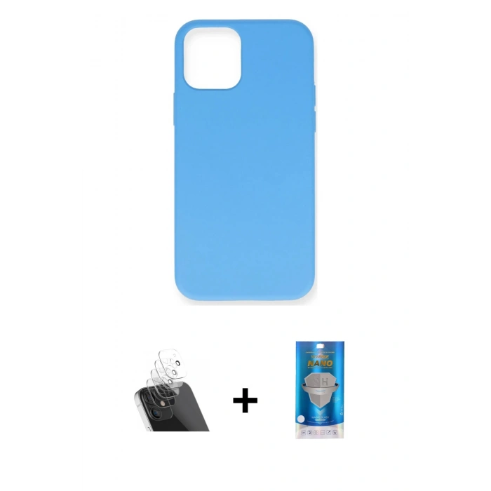 MARSİLYAN™- iPhone 12 Mini Kılıf Ahenk Serisi - Şeffaf Royal Nano Ekran Koruyucu + Kamera Lens Koruma Cam - SF