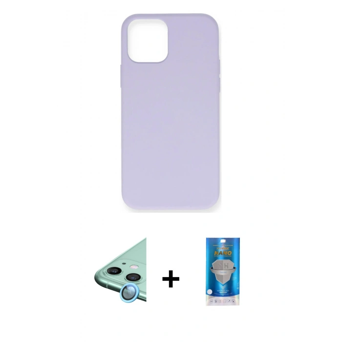 MARSİLYAN™- iPhone 12 Mini Kılıf Ahenk Serisi - Şeffaf Royal Nano Ekran Koruyucu + Raze Metal Kamera Lens - MI