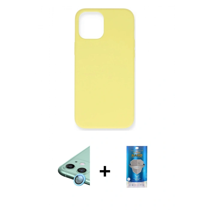 MARSİLYAN™- iPhone 12 Mini Kılıf Ahenk Serisi - Şeffaf Royal Nano Ekran Koruyucu + Raze Metal Kamera Lens - MI