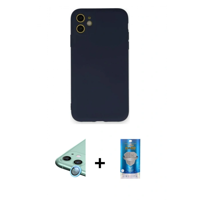 MARSİLYAN™- iPhone 12 Mini Kılıf Ahenk Serisi - Şeffaf Royal Nano Ekran Koruyucu + Raze Metal Kamera Lens - MI