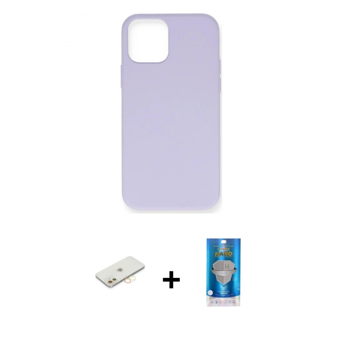 MARSİLYAN™- iPhone 12 Mini Kılıf Ahenk Serisi - Şeffaf Royal Nano Ekran Koruyucu + Renkli Kamera Lens Koruma Cam - SI