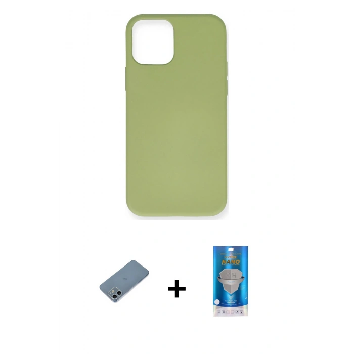 MARSİLYAN™- iPhone 12 Mini Kılıf Ahenk Serisi - Şeffaf Royal Nano Ekran Koruyucu + Shine Kamera Lens Koruma Cam - SABE