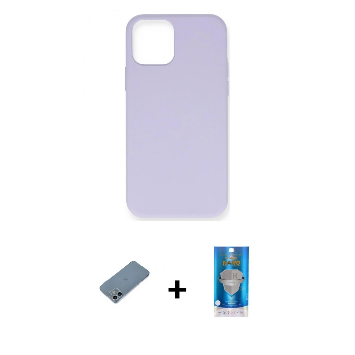 MARSİLYAN™- iPhone 12 Mini Kılıf Ahenk Serisi - Şeffaf Royal Nano Ekran Koruyucu + Shine Kamera Lens Koruma Cam - SABE