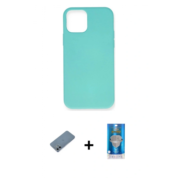 MARSİLYAN™- iPhone 12 Mini Kılıf Ahenk Serisi - Şeffaf Royal Nano Ekran Koruyucu + Shine Kamera Lens Koruma Cam - SABE