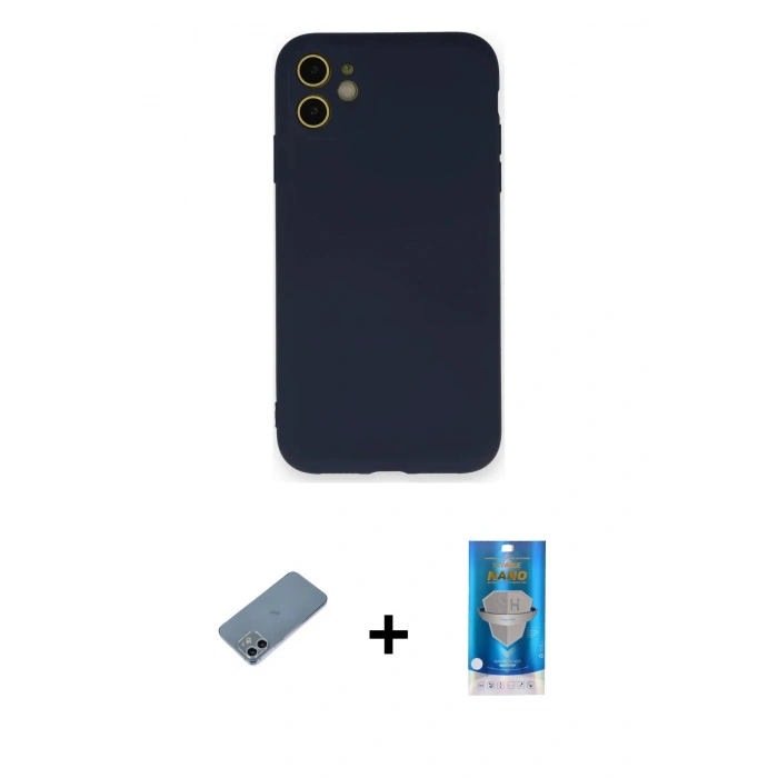 MARSİLYAN™- iPhone 12 Mini Kılıf Ahenk Serisi - Şeffaf Royal Nano Ekran Koruyucu + Shine Kamera Lens Koruma Cam - SABE
