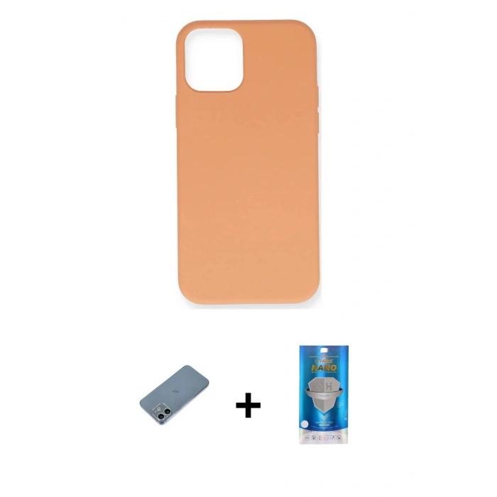 MARSİLYAN™- iPhone 12 Mini Kılıf Ahenk Serisi - Şeffaf Royal Nano Ekran Koruyucu + Shine Kamera Lens Koruma Cam - SABE
