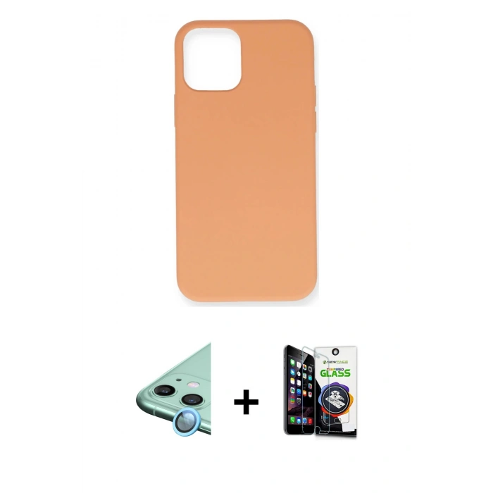 MARSİLYAN™- iPhone 12 Mini Kılıf Ahenk Serisi - Şeffaf Temperli Cam Ekran Koruyucu + Raze Metal Kamera Lens - MI