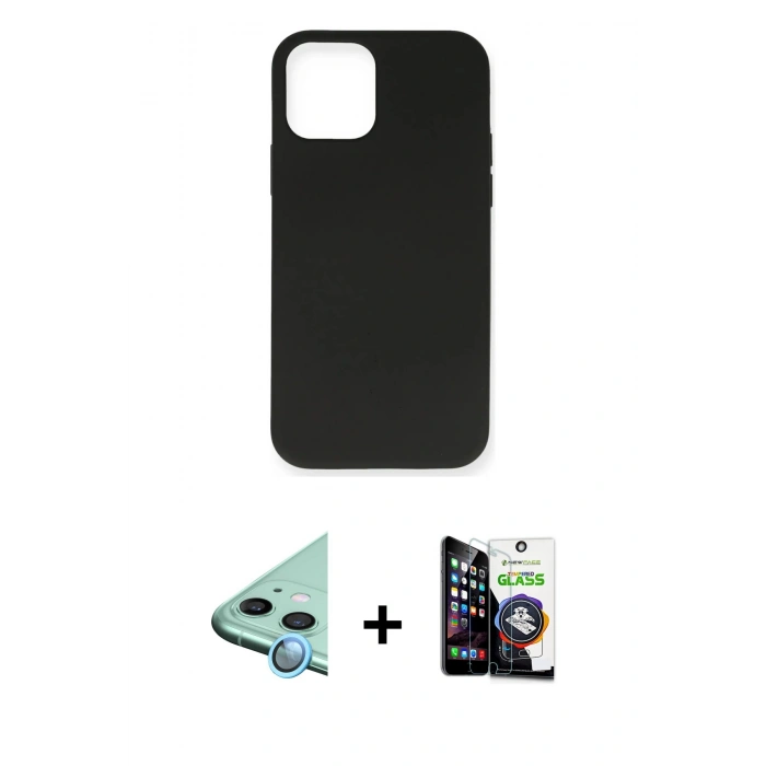 MARSİLYAN™- iPhone 12 Mini Kılıf Ahenk Serisi - Şeffaf Temperli Cam Ekran Koruyucu + Raze Metal Kamera Lens - MI