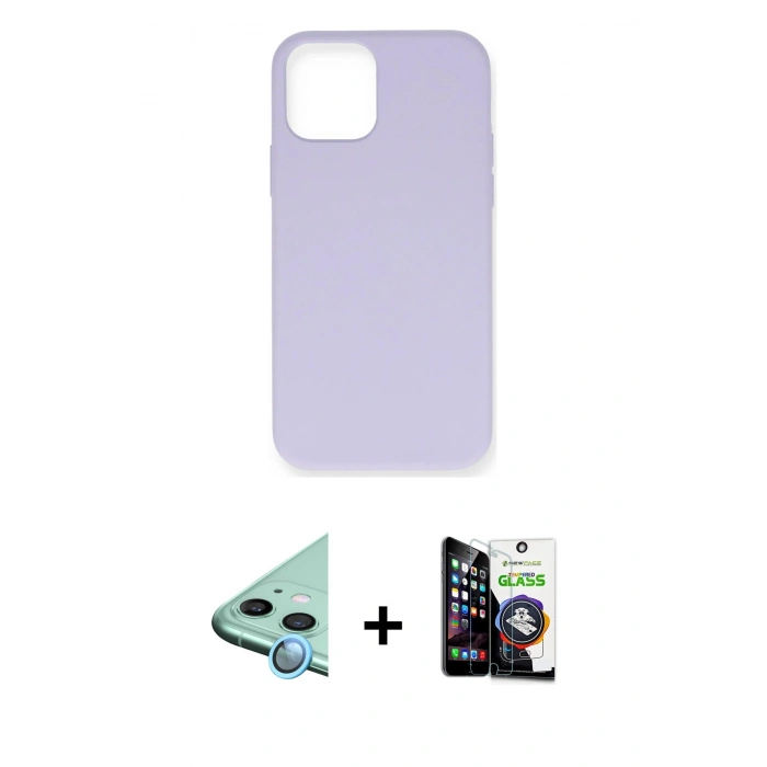 MARSİLYAN™- iPhone 12 Mini Kılıf Ahenk Serisi - Şeffaf Temperli Cam Ekran Koruyucu + Raze Metal Kamera Lens - MI