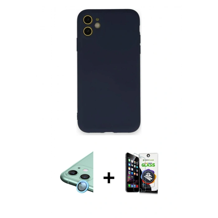 MARSİLYAN™- iPhone 12 Mini Kılıf Ahenk Serisi - Şeffaf Temperli Cam Ekran Koruyucu + Raze Metal Kamera Lens - MI