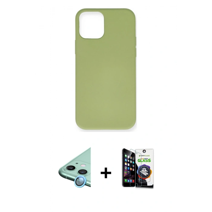 MARSİLYAN™- iPhone 12 Mini Kılıf Ahenk Serisi - Şeffaf Temperli Cam Ekran Koruyucu + Raze Metal Kamera Lens - MI