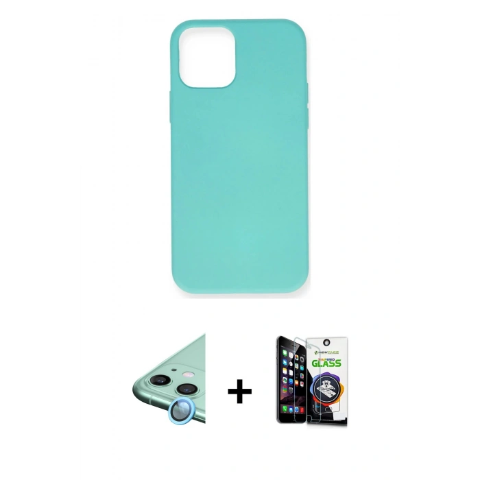 MARSİLYAN™- iPhone 12 Mini Kılıf Ahenk Serisi - Şeffaf Temperli Cam Ekran Koruyucu + Raze Metal Kamera Lens - MI