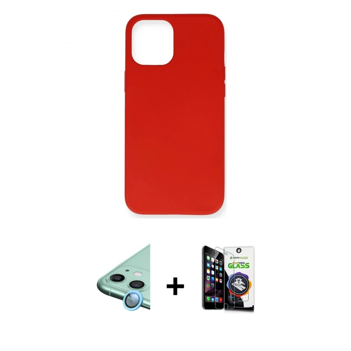 MARSİLYAN™- iPhone 12 Mini Kılıf Ahenk Serisi - Şeffaf Temperli Cam Ekran Koruyucu + Raze Metal Kamera Lens - MI