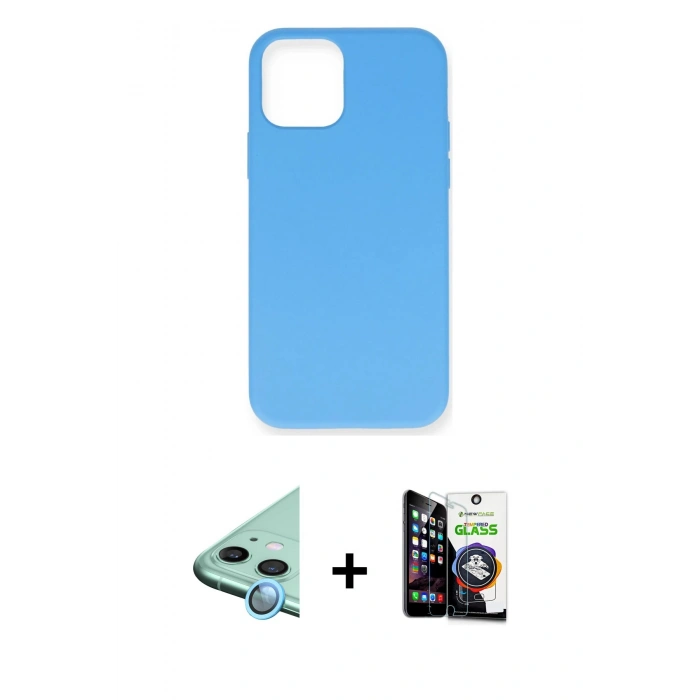 MARSİLYAN™- iPhone 12 Mini Kılıf Ahenk Serisi - Şeffaf Temperli Cam Ekran Koruyucu + Raze Metal Kamera Lens - MI