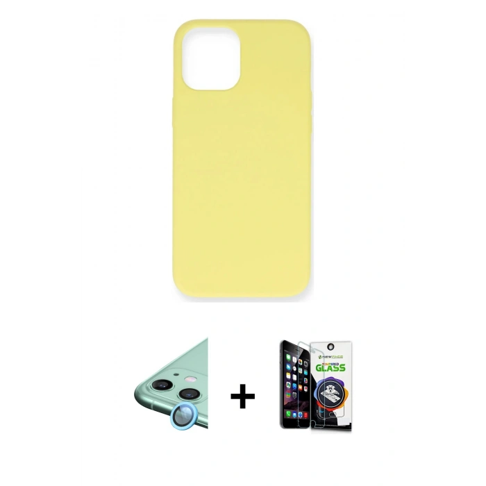 MARSİLYAN™- iPhone 12 Mini Kılıf Ahenk Serisi - Şeffaf Temperli Cam Ekran Koruyucu + Raze Metal Kamera Lens - MI