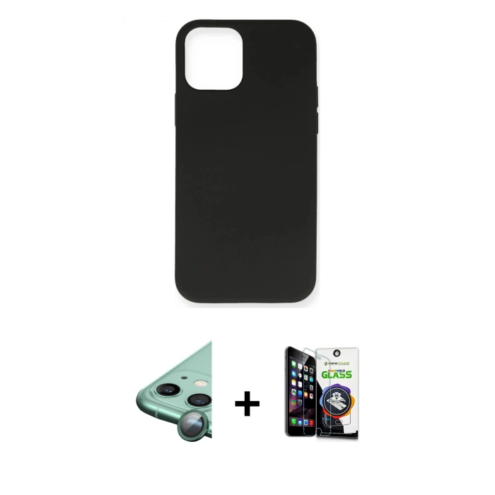 MARSİLYAN™- iPhone 12 Mini Kılıf Ahenk Serisi - Şeffaf Temperli Cam Ekran Koruyucu + Raze Metal Kamera Lens - YL