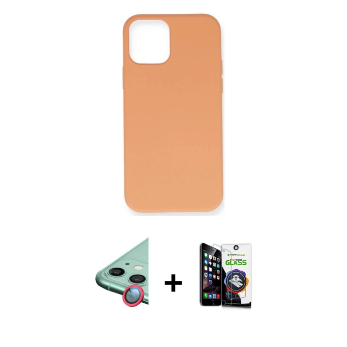 MARSİLYAN™- iPhone 12 Mini Kılıf Ahenk Serisi - Şeffaf Temperli Cam Ekran Koruyucu + Raze Metal Kamera Lens - KI
