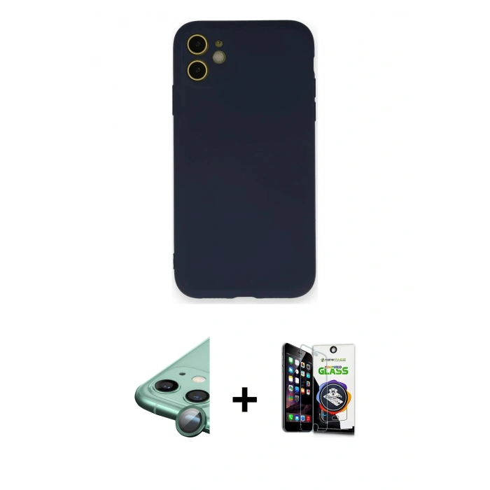 MARSİLYAN™- iPhone 12 Mini Kılıf Ahenk Serisi - Şeffaf Temperli Cam Ekran Koruyucu + Raze Metal Kamera Lens - YL