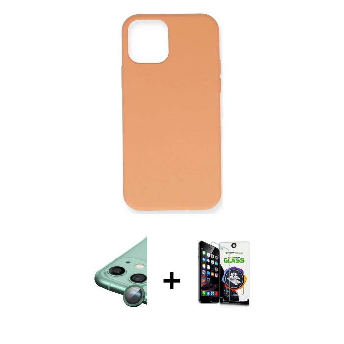 MARSİLYAN™- iPhone 12 Mini Kılıf Ahenk Serisi - Şeffaf Temperli Cam Ekran Koruyucu + Raze Metal Kamera Lens - YL