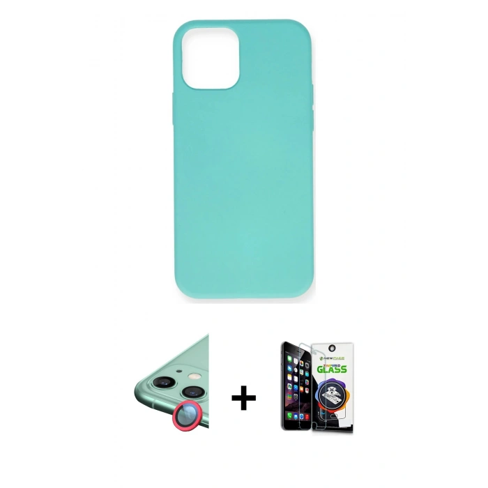 MARSİLYAN™- iPhone 12 Mini Kılıf Ahenk Serisi - Şeffaf Temperli Cam Ekran Koruyucu + Raze Metal Kamera Lens - KI