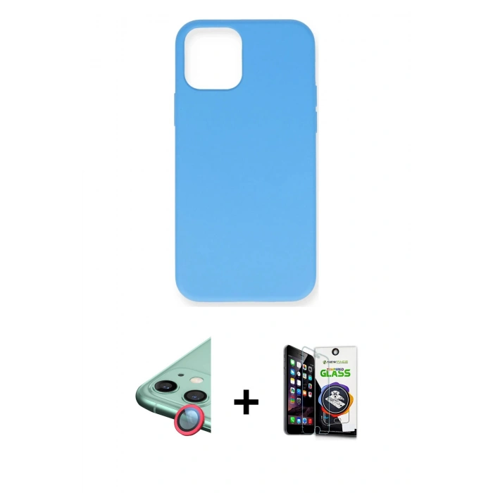 MARSİLYAN™- iPhone 12 Mini Kılıf Ahenk Serisi - Şeffaf Temperli Cam Ekran Koruyucu + Raze Metal Kamera Lens - KI