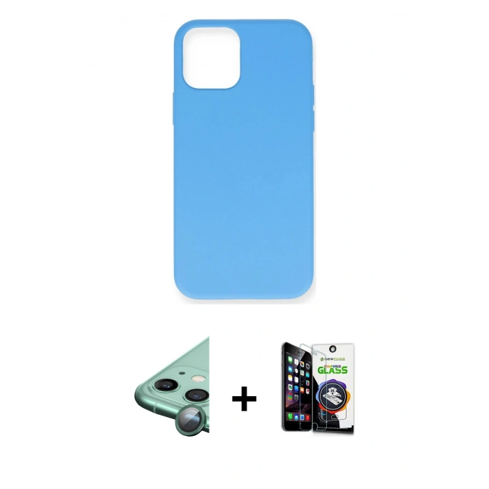 MARSİLYAN™- iPhone 12 Mini Kılıf Ahenk Serisi - Şeffaf Temperli Cam Ekran Koruyucu + Raze Metal Kamera Lens - YL
