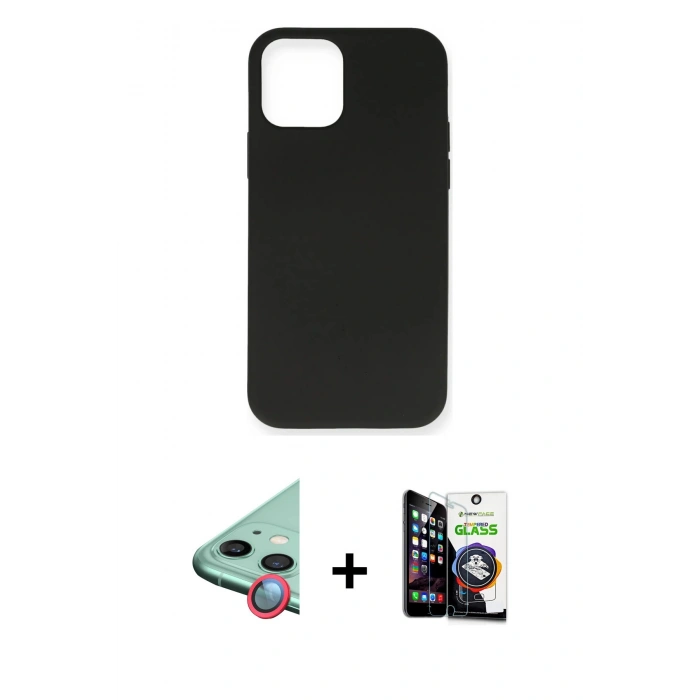 MARSİLYAN™- iPhone 12 Mini Kılıf Ahenk Serisi - Şeffaf Temperli Cam Ekran Koruyucu + Raze Metal Kamera Lens - KI