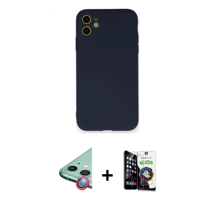 MARSİLYAN™- iPhone 12 Mini Kılıf Ahenk Serisi - Şeffaf Temperli Cam Ekran Koruyucu + Raze Metal Kamera Lens - KI