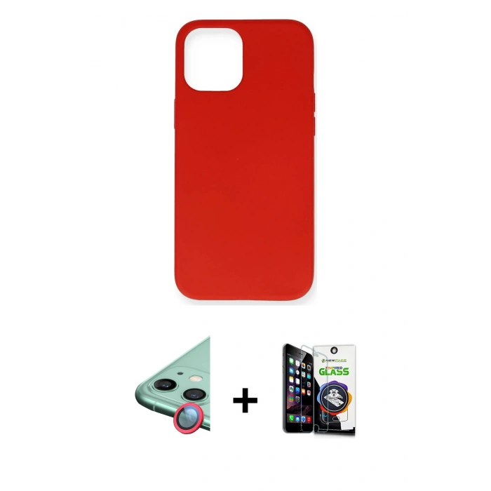 MARSİLYAN™- iPhone 12 Mini Kılıf Ahenk Serisi - Şeffaf Temperli Cam Ekran Koruyucu + Raze Metal Kamera Lens - KI