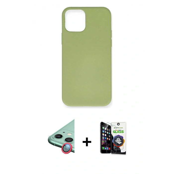 MARSİLYAN™- iPhone 12 Mini Kılıf Ahenk Serisi - Şeffaf Temperli Cam Ekran Koruyucu + Raze Metal Kamera Lens - KI