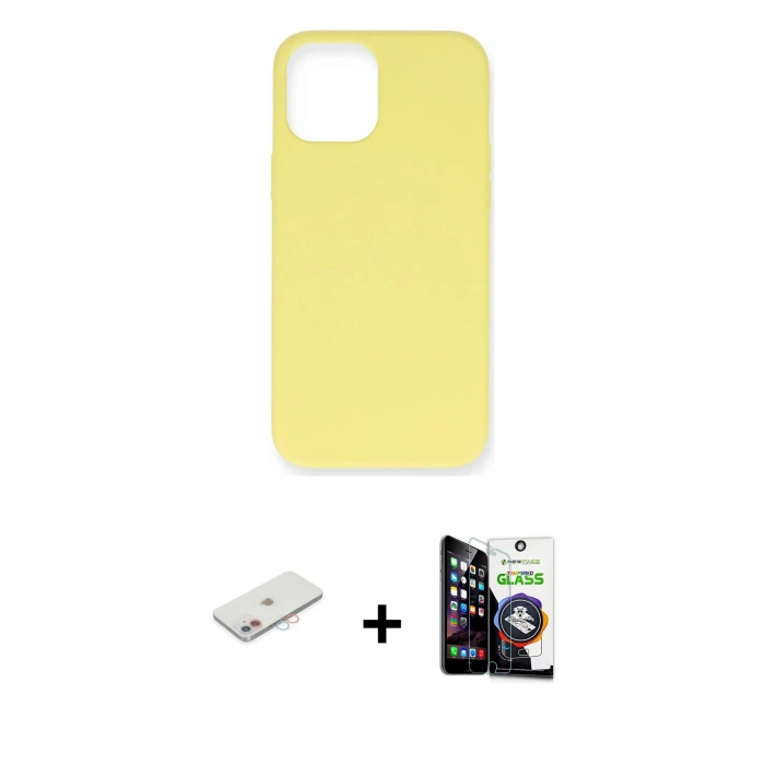 MARSİLYAN™- iPhone 12 Mini Kılıf Ahenk Serisi - Şeffaf Temperli Cam Ekran Koruyucu + Renkli Kamera Lens Koruma Cam - PE
