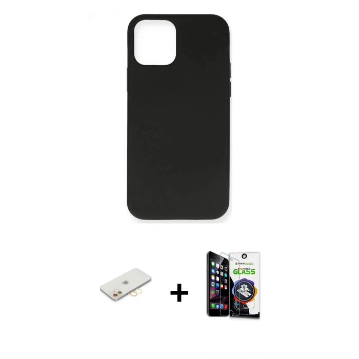 MARSİLYAN™- iPhone 12 Mini Kılıf Ahenk Serisi - Şeffaf Temperli Cam Ekran Koruyucu + Renkli Kamera Lens Koruma Cam - SI