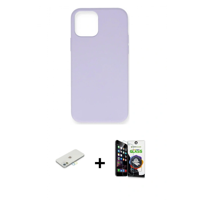 MARSİLYAN™- iPhone 12 Mini Kılıf Ahenk Serisi - Şeffaf Temperli Cam Ekran Koruyucu + Renkli Kamera Lens Koruma Cam - SI