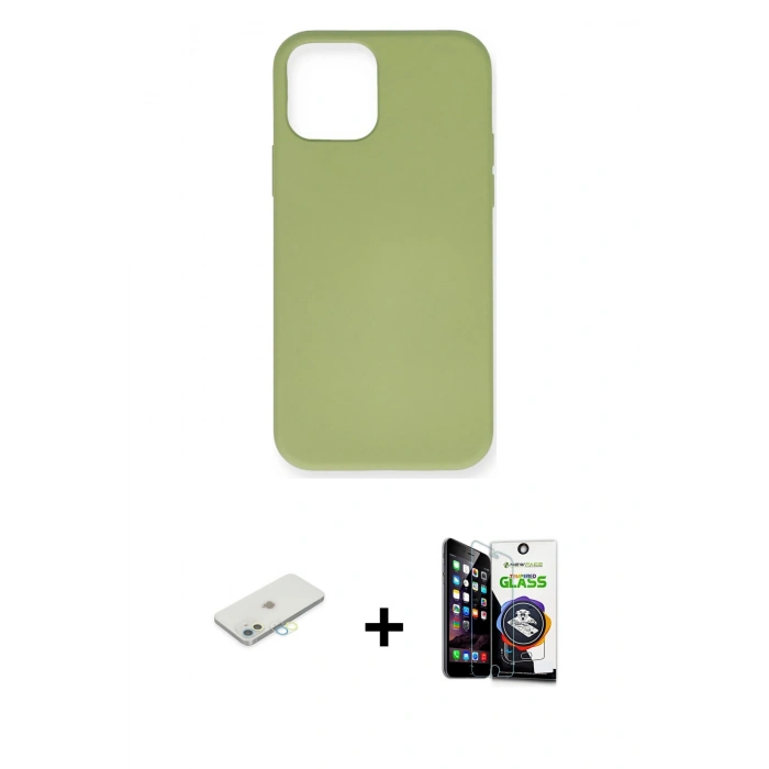 MARSİLYAN™- iPhone 12 Mini Kılıf Ahenk Serisi - Şeffaf Temperli Cam Ekran Koruyucu + Renkli Kamera Lens Koruma Cam - SI