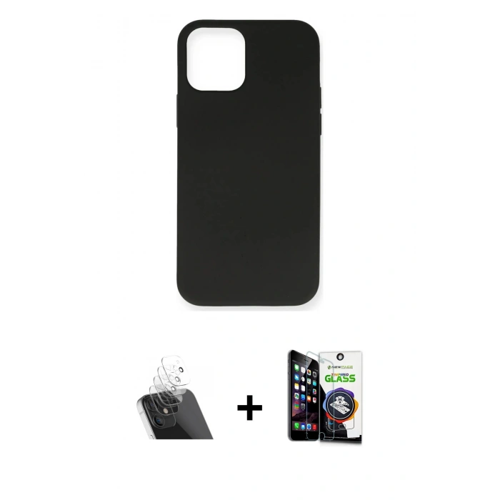 MARSİLYAN™- iPhone 12 Mini Kılıf Ahenk Serisi - Şeffaf Temperli Cam Ekran Koruyucu + Kamera Lens Koruma Cam - SF