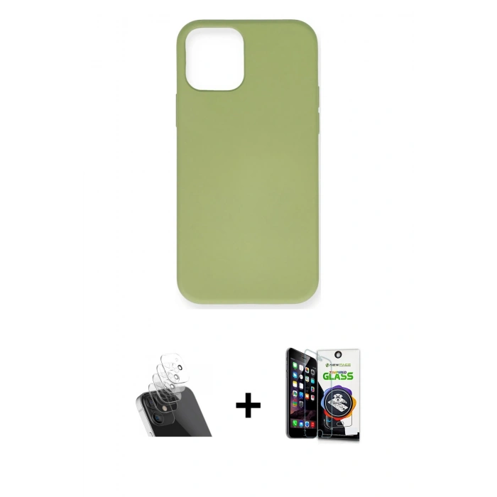 MARSİLYAN™- iPhone 12 Mini Kılıf Ahenk Serisi - Şeffaf Temperli Cam Ekran Koruyucu + Kamera Lens Koruma Cam - SF