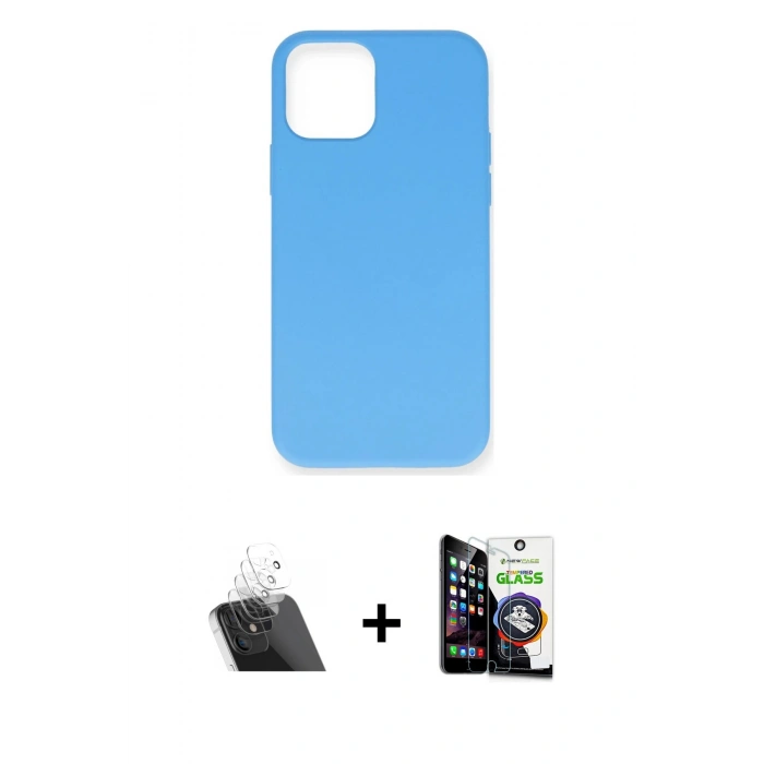 MARSİLYAN™- iPhone 12 Mini Kılıf Ahenk Serisi - Şeffaf Temperli Cam Ekran Koruyucu + Kamera Lens Koruma Cam - SF