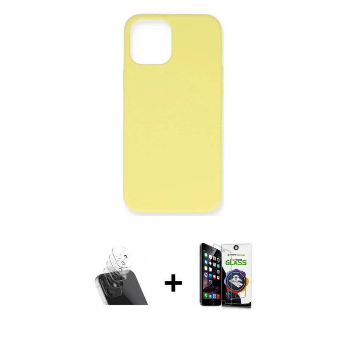 MARSİLYAN™- iPhone 12 Mini Kılıf Ahenk Serisi - Şeffaf Temperli Cam Ekran Koruyucu + Kamera Lens Koruma Cam - SF
