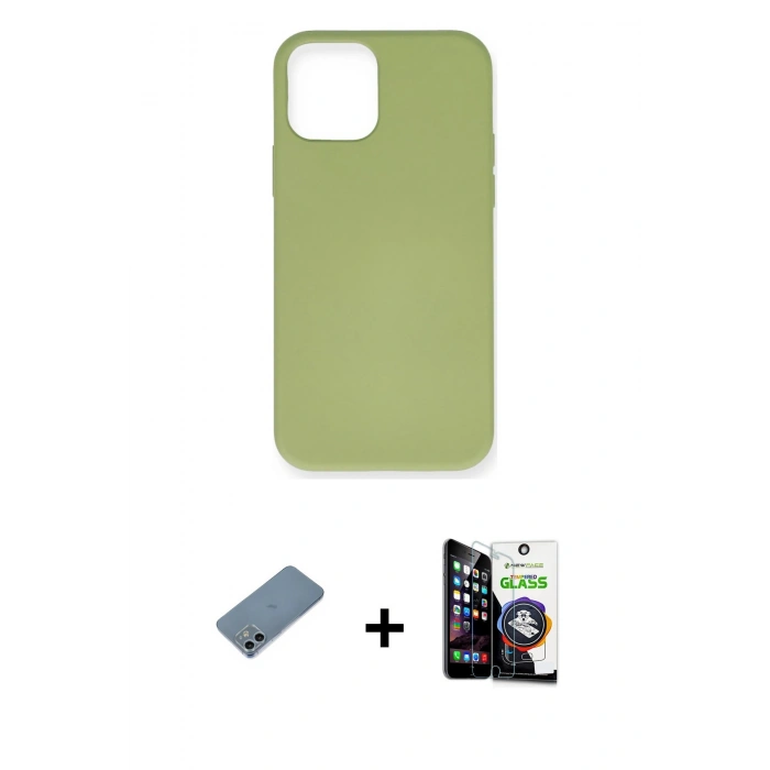 MARSİLYAN™- iPhone 12 Mini Kılıf Ahenk Serisi - Şeffaf Temperli Cam Ekran Koruyucu + Shine Kamera Lens Koruma Cam - SABE