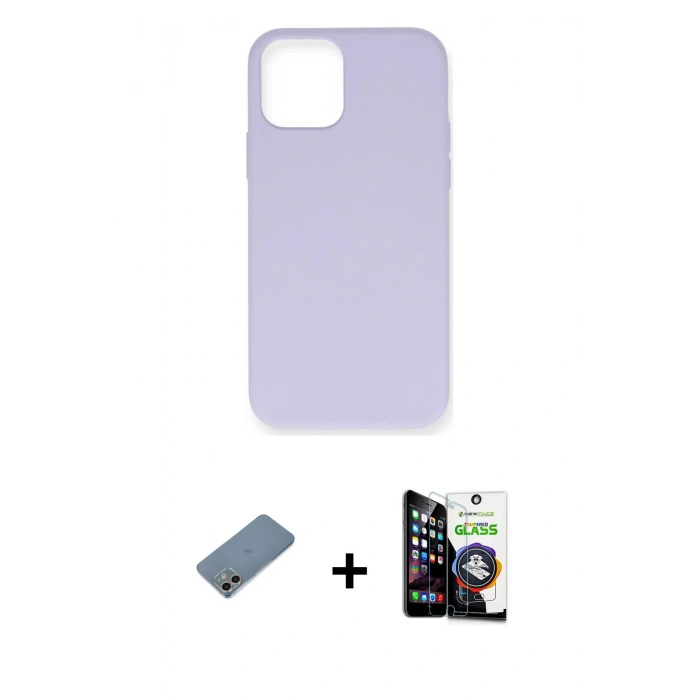 MARSİLYAN™- iPhone 12 Mini Kılıf Ahenk Serisi - Şeffaf Temperli Cam Ekran Koruyucu + Shine Kamera Lens Koruma Cam - GI