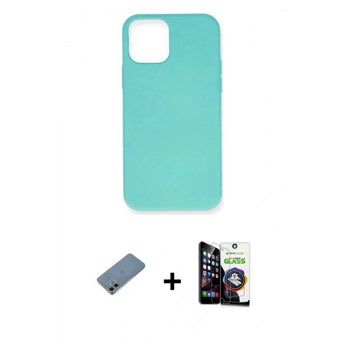 MARSİLYAN™- iPhone 12 Mini Kılıf Ahenk Serisi - Şeffaf Temperli Cam Ekran Koruyucu + Shine Kamera Lens Koruma Cam - GI