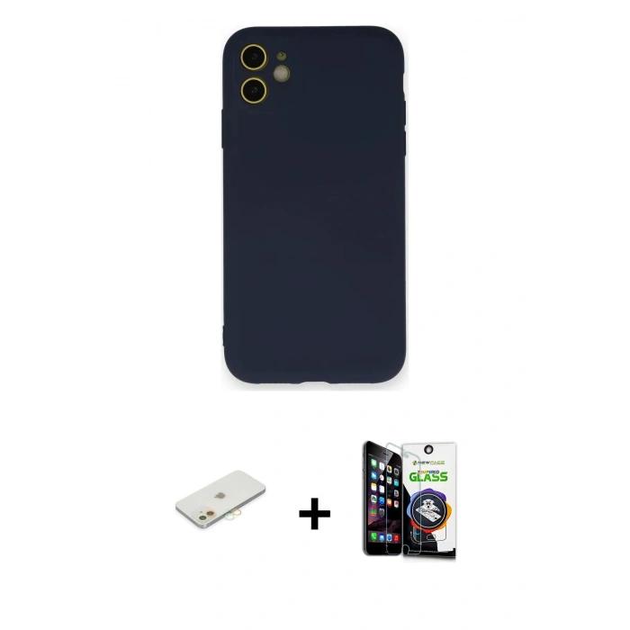 MARSİLYAN™- iPhone 12 Mini Kılıf Ahenk Serisi - Şeffaf Temperli Cam Ekran Koruyucu + Turuncu Renkli Kamera Lens Koruma Cam