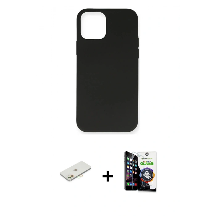 MARSİLYAN™- iPhone 12 Mini Kılıf Ahenk Serisi - Şeffaf Temperli Cam Ekran Koruyucu + Turuncu Renkli Kamera Lens Koruma Cam