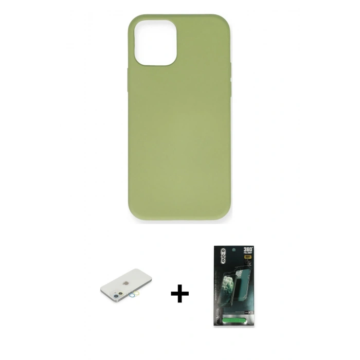MARSİLYAN™- iPhone 12 Mini Kılıf Ahenk Serisi - Siyah 360 Mat Full Body Arka Koruyucu + Renkli Kamera Lens Koruma Cam - SI